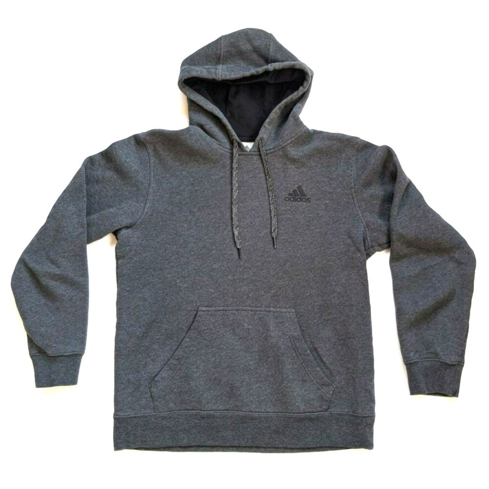 Adidas Fleece Pullover Hoodie Sweatshirt Charcoal Gray Men S Sporty Streetwear